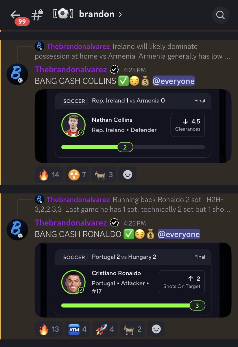 If you in the discord, our soccer 🐐 <a href="/thebrandon444/">TheBrandonAlvarez</a> continues to cash out on soccer picks 

#BaneSquad Premium Server ⬇️

mee6.xyz/en/m/banesquad