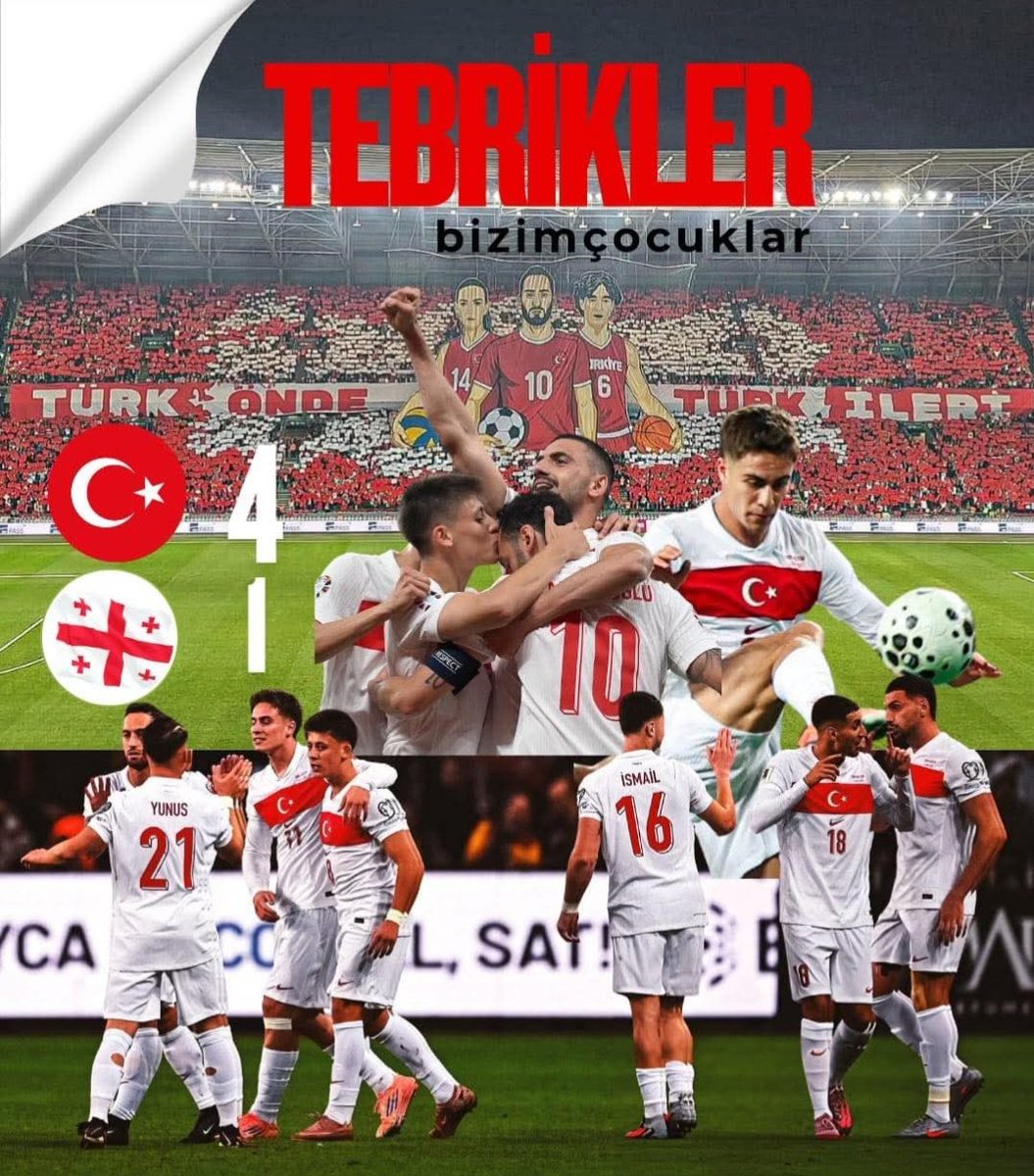 Tebrikler #BizimÇocuklar ❤️🤍

Yolun sonu Dünya Kupası olsun! 🇹🇷

Sizlerle gurur duyuyoruz #MilliTakım 👏