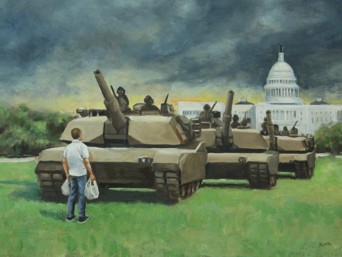 Newest from the studio.  Some of you will remember the inspiration: the Tank Man of Tiananmen Square.  If you don't know who he was, Google him.  He's very applicable to today's political situation.  "Stand Your Ground", oil on paper, 18"x24".