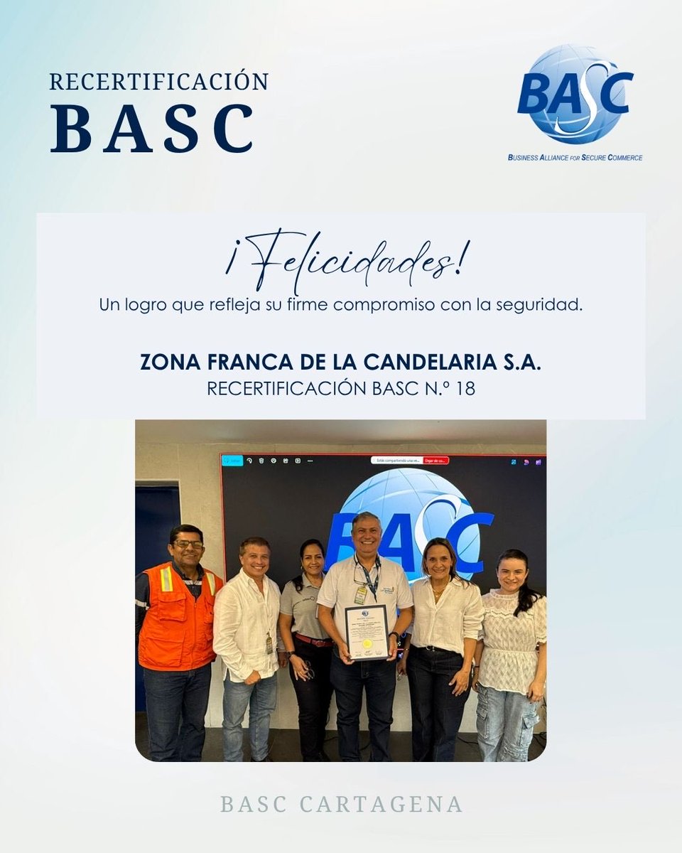 ¡Felicitaciones a Zona Franca La Candelaria por su certificación BASC número 18! 🎉
Un logro que demuestra su compromiso constante con la seguridad y la excelencia empresarial. 💪🌍

#SomosBASC