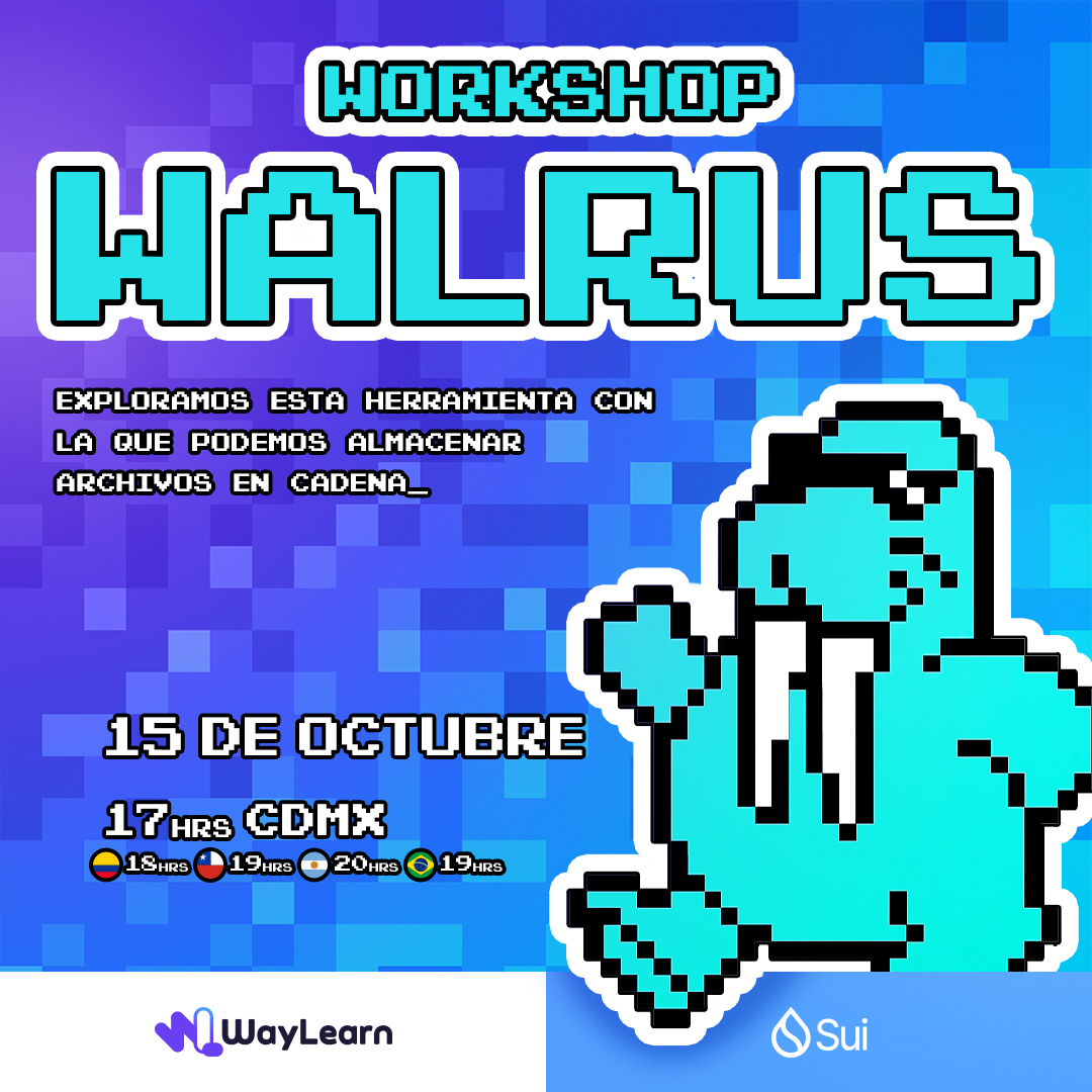 waylearnlatam's tweet image. 👩🏻‍💻 Este miércoles tenemos clase abierta del Bootcamp Sui Developer junto a @SuiNetwork  y  @SuiLatamdevs 

Vamos a probar @WalrusProtocol , una herramienta que te deja guardar archivos directamente en la blockchain de Sui. 🔐

🕔 5 p.m. CDMX / 6 p.m. COL
📍 Gratis y online:…