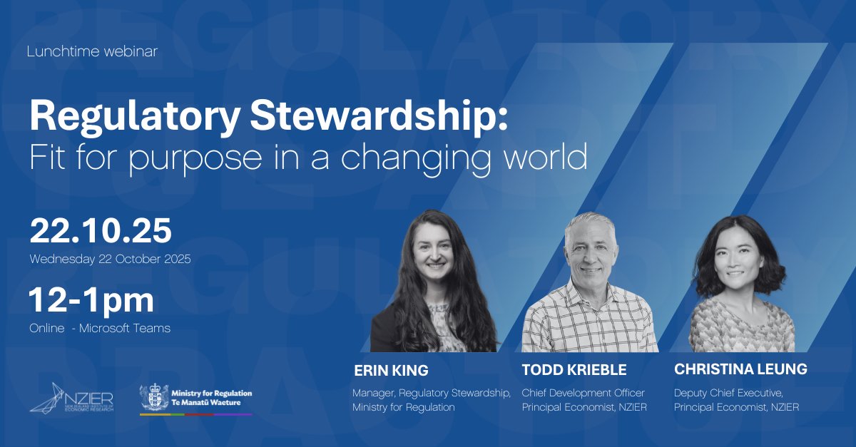 One week to go: a webinar from NZIER and the Ministry for Regulation 
Regulatory Stewardship – fit for purpose in a changing world 

Wednesday, 22 October | 12–1pm 

Register here: ap1.hubs.ly/y0krQN0