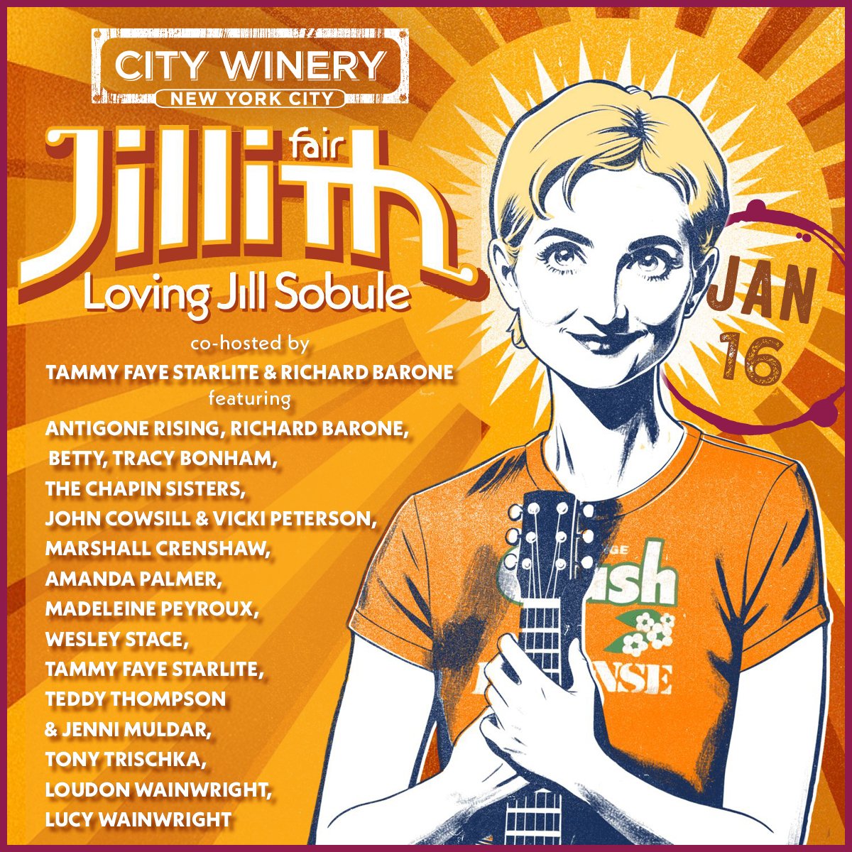 The countdown for tickets has begun. Join us as we celebrate Jill Sobule's birthday on January 16th, 2026. An evening of fabulous friends, incredible songs, and unbelievable stories.  

TICKETS: citywinery.com/new-york-city/…

<a href="/jillsobule/">jillsobule</a> <a href="/CityWineryNYC/">City Winery</a>