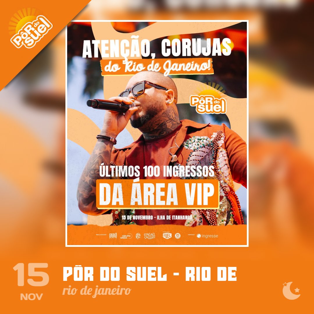 ondehojeoficial's tweet image. E aí, RIO! 📢 Corre que só faltam 100 ingressos VIP pro Pôr do Suel! 😱 Garante logo o seu pra curtir um pagodinho top no pôr do sol! 😉🌅
Compre em:
ondehoje.com.br/sr3y?x
#pordosuel #pagoderj