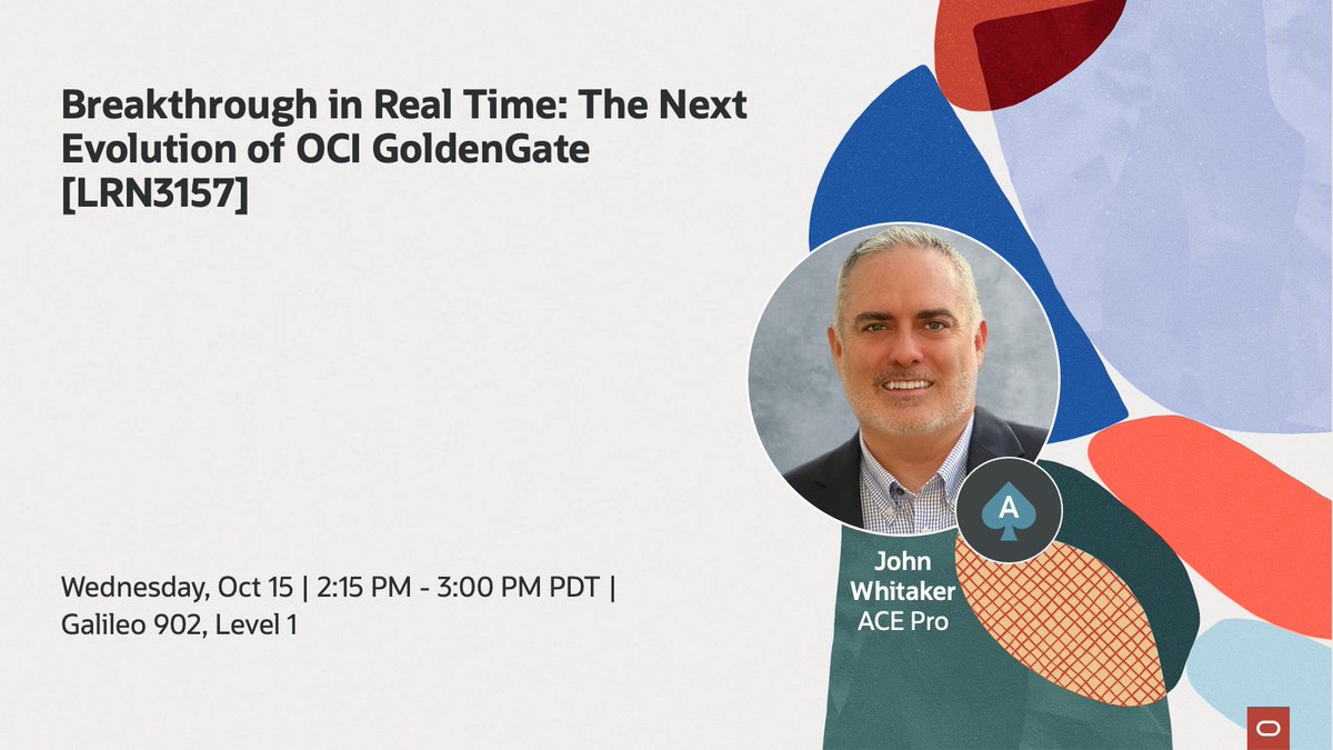 oracleace's tweet image. Want to take your real-time data strategy to the next level?
Don’t miss Breakthrough in Real Time: The Next Evolution of OCI GoldenGate [LRN3157] at Oracle AI World! 

Join Oracle ACE Pro @TheAnalyticsAce and Oracle experts to explore:
🔹 Multicloud replication with Azure and…
