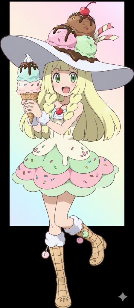 ヒカリ「今日はアイスモチーフの服装だよ。」 リーリエ「似合いますか