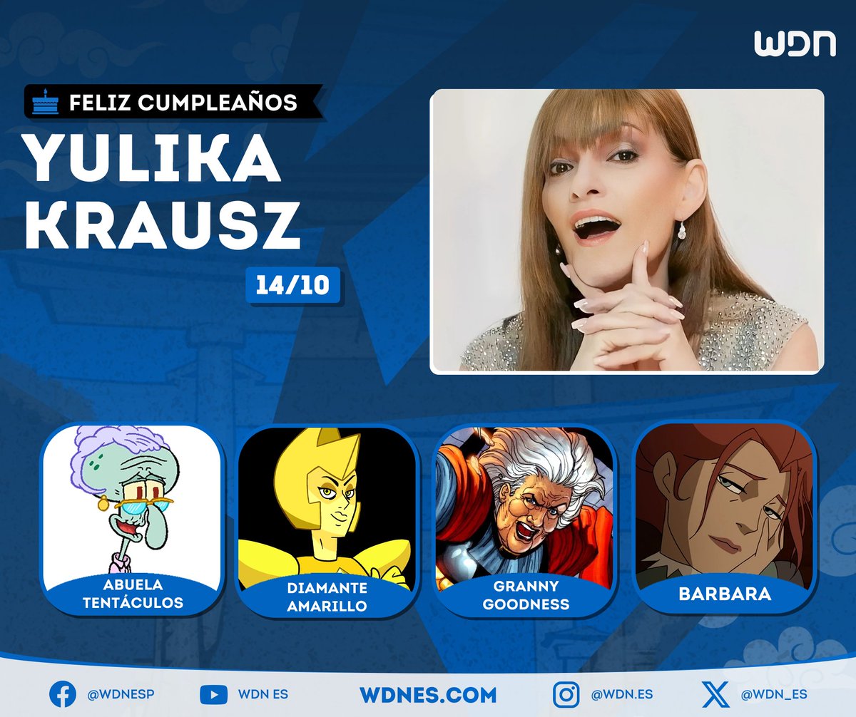 🎂 | Cumpleaños
Le deseamos un feliz cumpleaños a la actriz de doblaje <a href="/KrauszYulika/">Yulika Krausz</a>, ¡esperamos que la pase increíble en compañía de sus familiares y seres queridos!