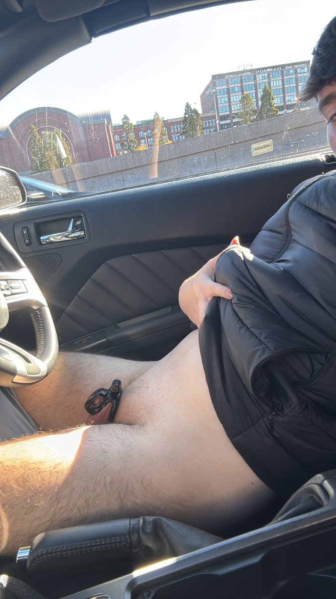 I love sitting with my pants down in traffic exposing my cage 🤤. Hope I don’t get any lookers 🥺. Day 5/???