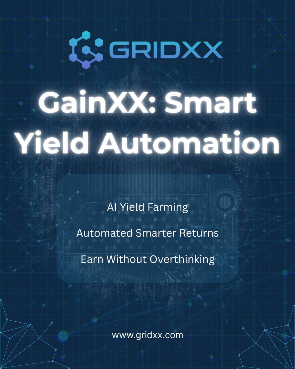 gridxxcom's tweet image. Want yield without the stress? GainXX uses AI strategies to route your funds across top DeFi protocols. You earn optimized returns, while GridXX captures performance revenue to strengthen $GXX.

#GridXX #GainXX #CryptoYield #DeFiAutomation #SmartTokenomics