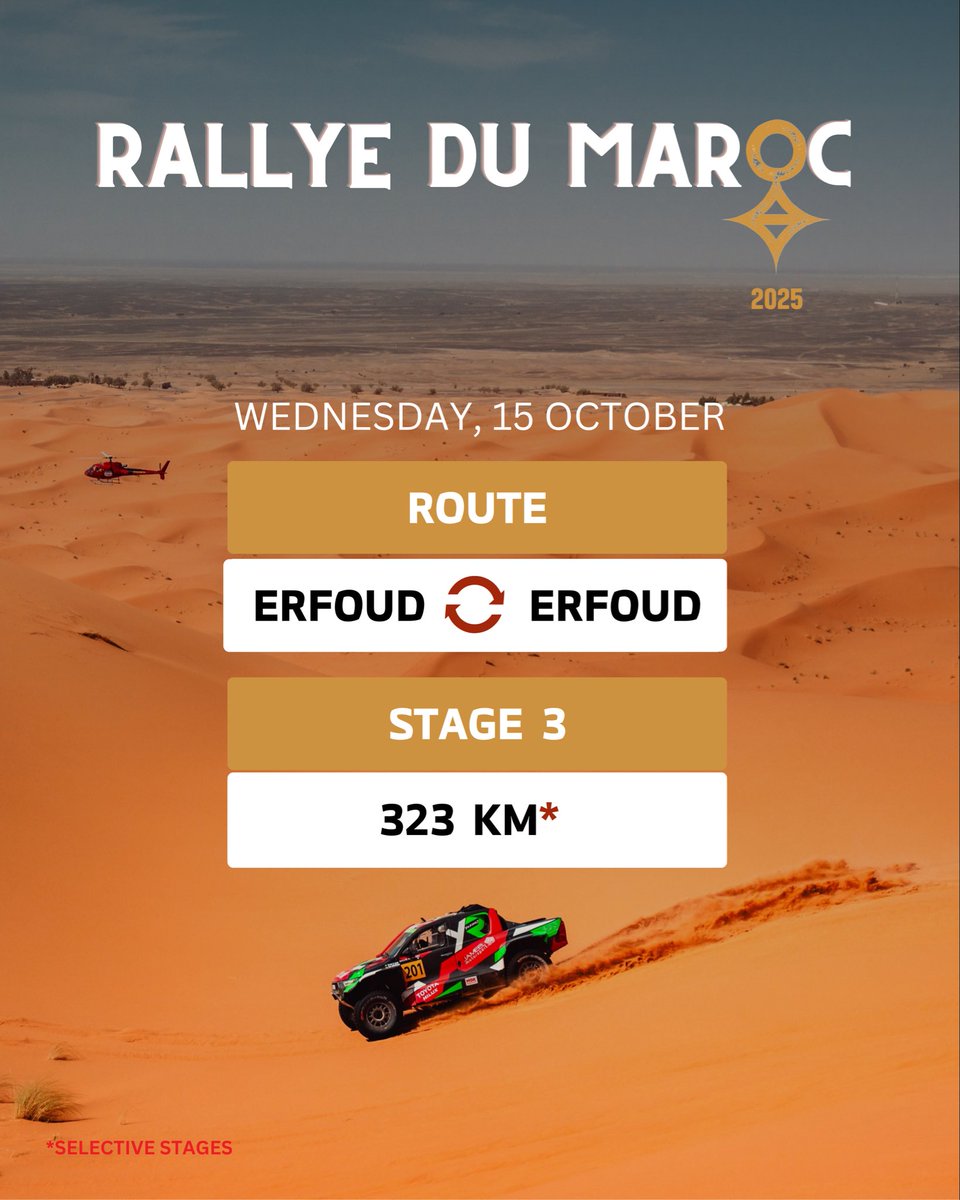 Stage 3 – Erfoud Loop 🇲🇦

323 km of mixed Moroccan terrain, rocky tracks, sandy dunes, and camel grass all in one intense loop around Erfoud. The stage starts and ends at the same bivouac, demanding precision and endurance through technical navigation and rough sections.🦾