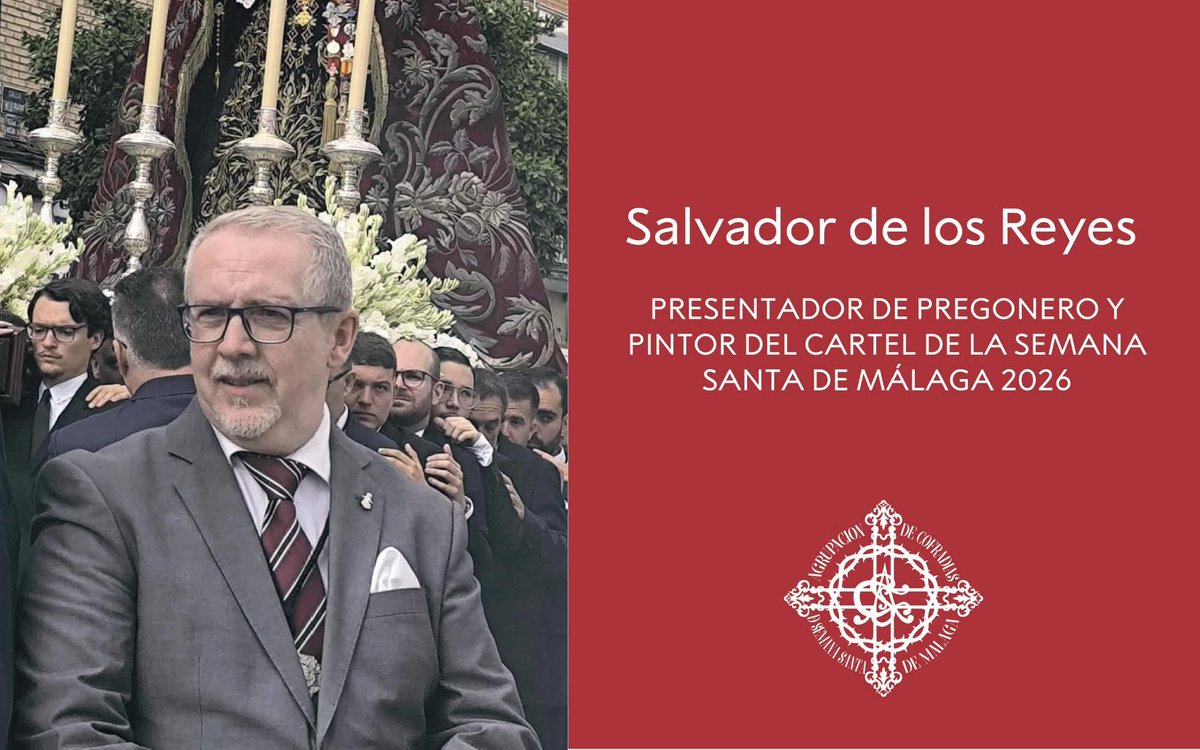 Nuestro Hermano Mayor, Salvador De los Reyes, ha sido designado como presentador del pintor y del pregonero de la Semana Santa 2026, en el acto de nombramiento y entrega de credenciales, que tendrá lugar en la Agrupación de Cofradías el 20 de noviembre

👉 agrupaciondecofradias.com/salvador-de-lo…