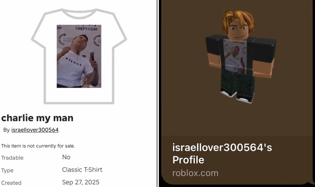 libsoftiktok's tweet image. THIS image of Charlie's horrific ass*ssination was reportedly allowed on Roblox for TWO WEEKS before finally being removed.
The user who posted the image is still an active user on the platform and has NOT been banned.
Roblox is a platform targeted toward CHILDREN.
There needs…