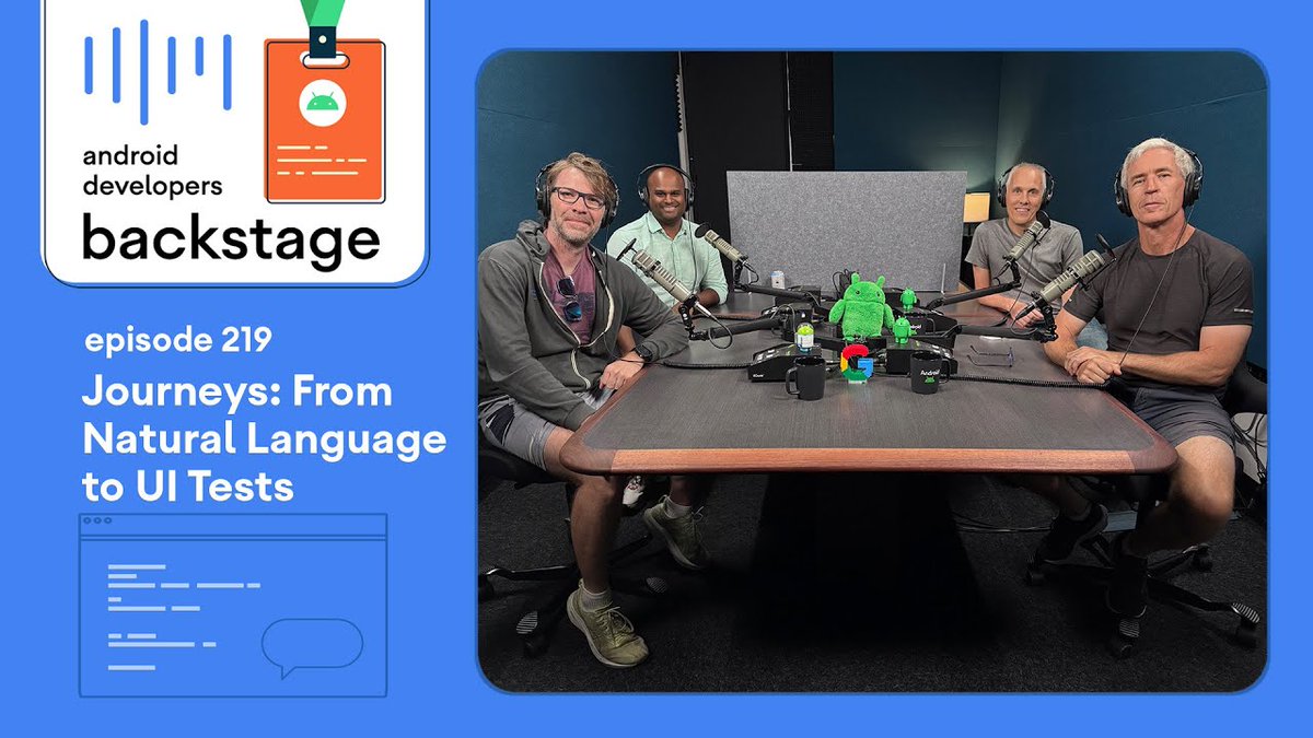 AndroidDev's tweet image. Simplify your UI test creation with Journeys for @AndroidStudio → goo.gle/4pybKKf
Learn how Journeys, powered by Gemini, translates natural language into end-to-end tests, making your workflow more efficient.