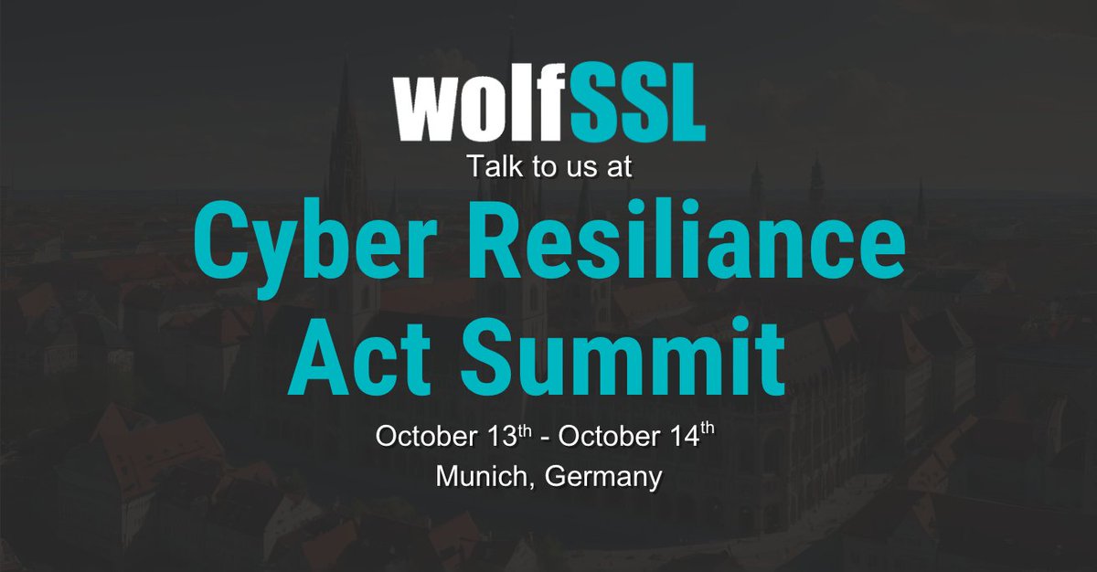We’re at the Cyber Resilience Act Summit in Munich! Learn how wolfSSL delivers lightweight, high-assurance security with wolfBoot, wolfHSM, Post-Quantum Cryptography, and FIPS 140-3 solutions built for embedded systems. #CRASummit #cybersecurity