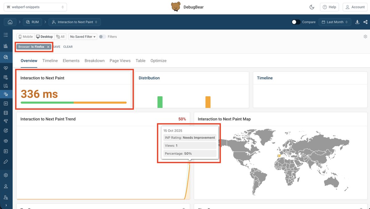 nucliweb's tweet image. Collecting the first INP data from Firefox 144 🤩
#WebPerf #INP #CoreWebVitals #Performance #Firefox #PerfTools