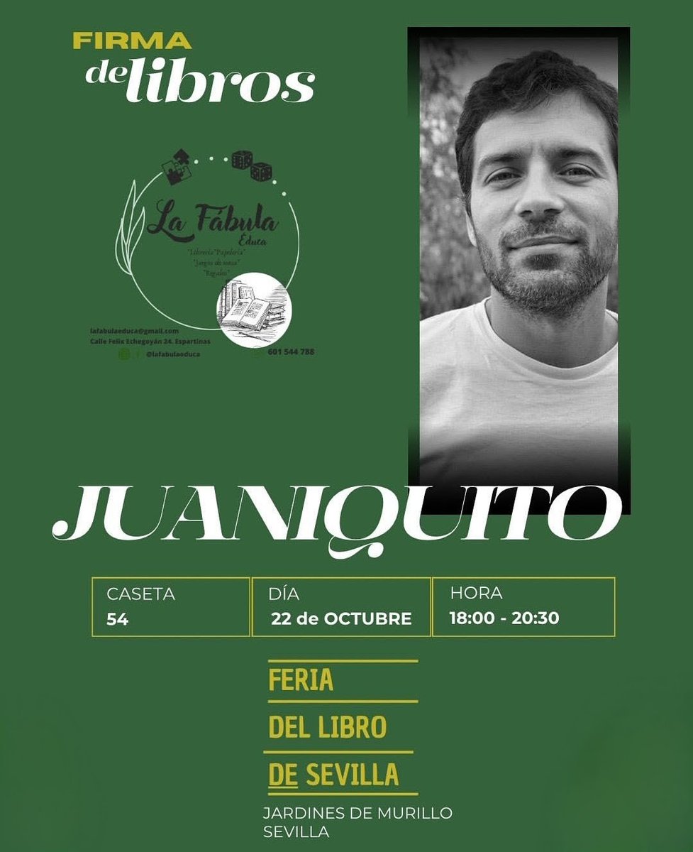 ✨¡Finidi llega a la Feria del Libro de Sevilla!✨
El miércoles 22 de octubre, estaré firmando ejemplares de Finidi, el paje travieso en la caseta 54 (La Fábula Educa), de 18:00 a 20:30