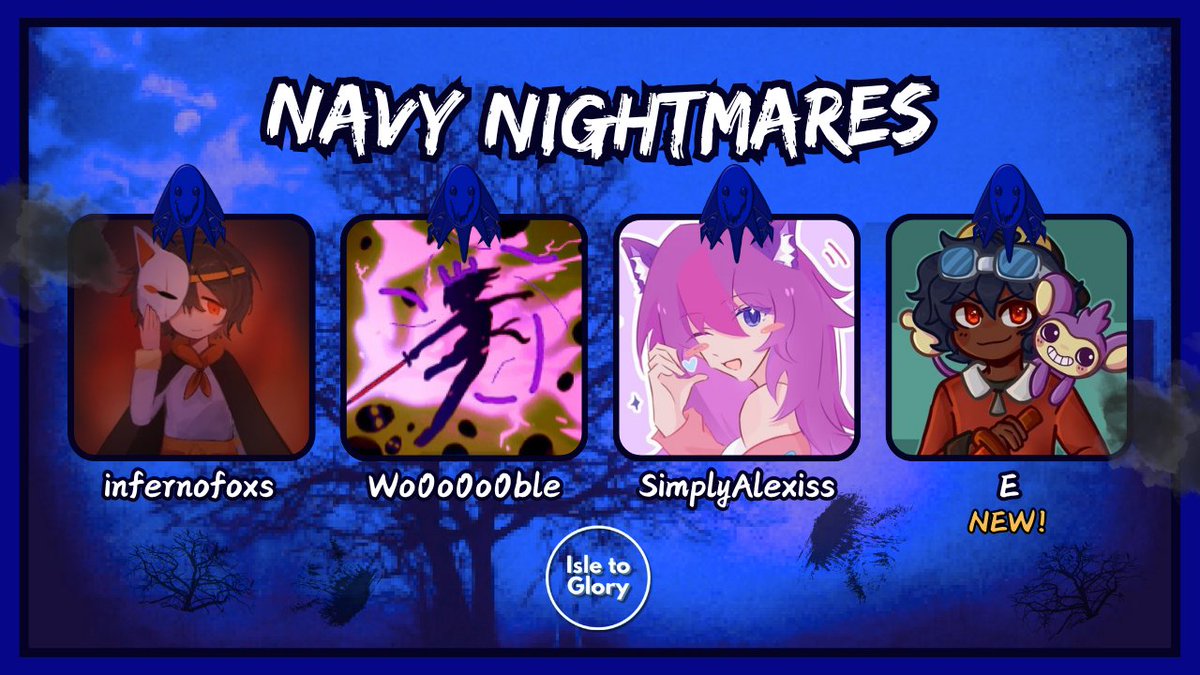 Announcing the Navy Nightmares for ITG: Pumpkin Patch!!!!
<a href="/infernofox1234/">Inferno</a> <a href="/Wo0o0o0ble_/">Wo0o0o0ble_</a> <a href="/SimplyAlwxis/">Alexis 🏳️‍⚧️</a> <a href="/E0_ontwt/">E</a> 

Watch them battle for the win on Saturday, October 18th at 5pm EST!