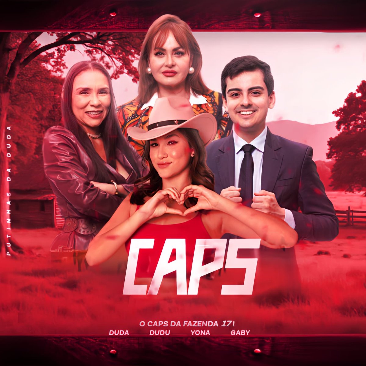 Fechamos aqui com o verdadeiro CAPS da Fazenda 17! Duda Wendling, Dudu Camargo, Yona Sousa e Gaby Spanic. Vamos juntos fazê-los serem os finalistas dessa edição? 💗#AFazenda17 #FormaçãoDaRoça