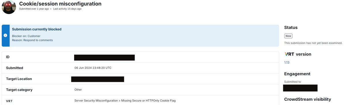PhilippeDelteil's tweet image. My oldest bug:

Since June 2024 not triaged!! 

It was a subdomain takeover + misconfigured cookies, that allowed ATO... 

@Bugcrowd #bugbountyhunting