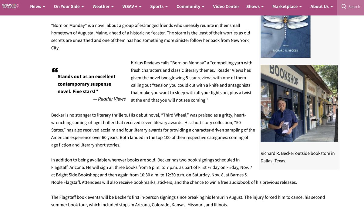 Nice news pickup from WSAV and other media outlets about "Born on Monday." Look for it everywhere books are sold next Tuesday! bit.ly/476Ryql