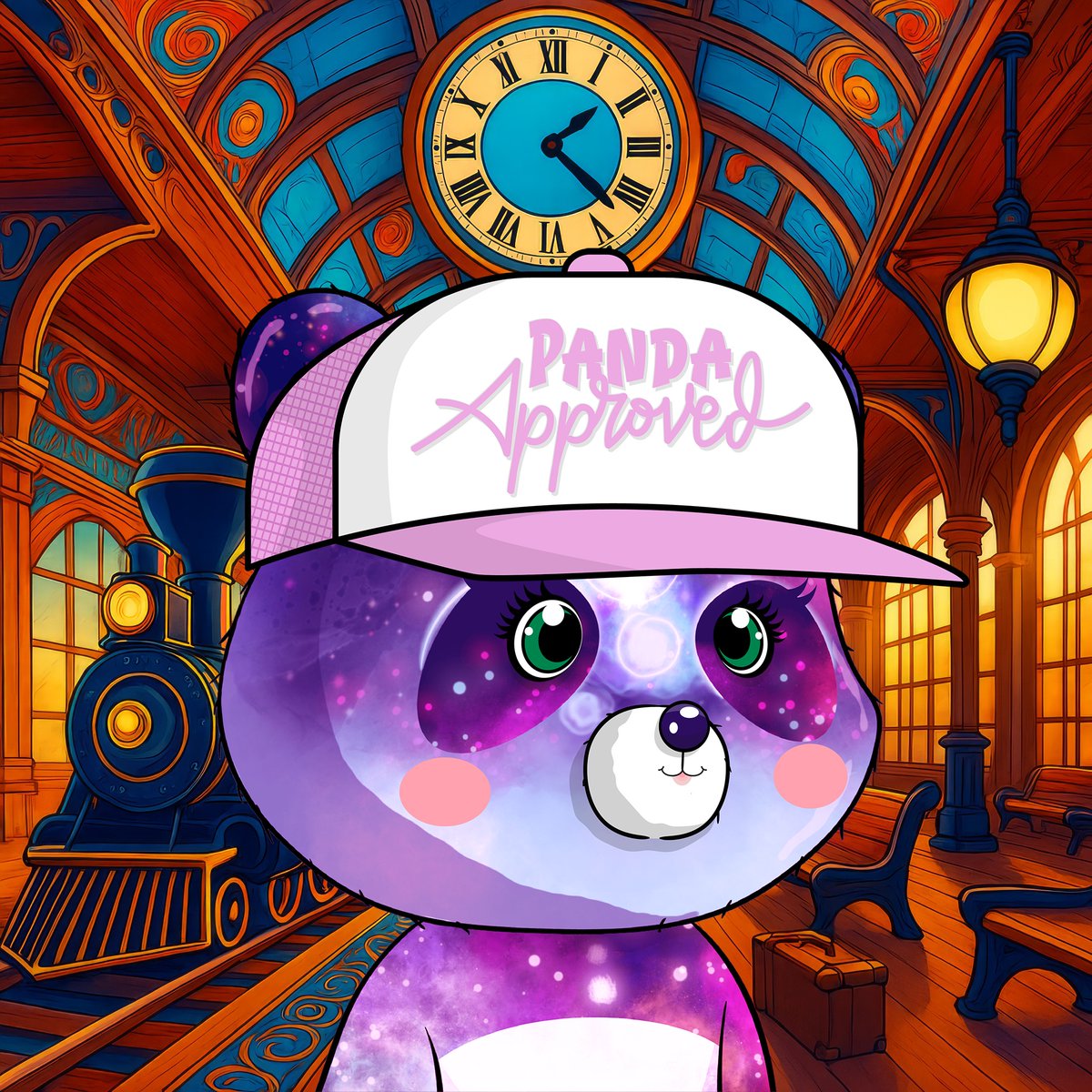 PandaPals adoption of the day (AOTD)!  

Congratulations <a href="/HolyCannoliNFT/">Cannoli.tgn</a> on the adoption -- we appreciate your support and welcome you to the community!  

Background: Vintage Train Station
Back: None
Aura: None 
Skin: Celestial
Face: None
Head: Trucker Cap - Panda Approved -