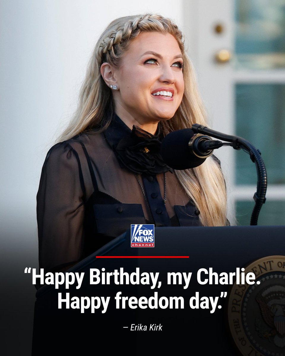 'HAPPY FREEDOM DAY': Erika Kirk sends a loving message to her late husband Charlie after accepting the Medal of Freedom on his behalf from President Trump.