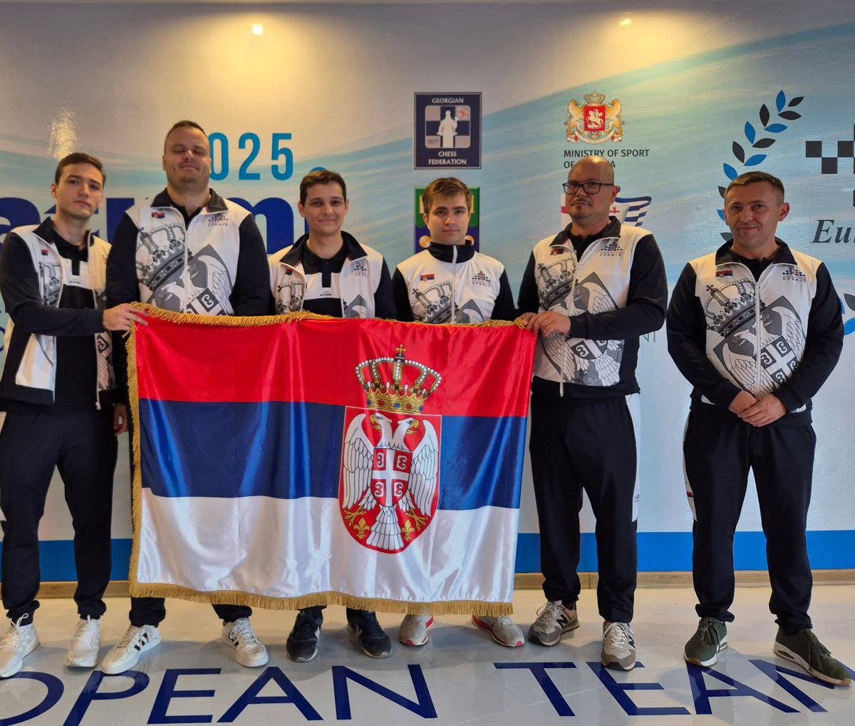 KarlOdburic's tweet photo. Serbian men's chess national team (Aleksandar Indjić, Aleksej Sarana, Robert Markuš and Velimir Ivić) won Bronze medal at the European Team Chess Championship 2025 today in Batumi, Georgia. https://t.co/tmglVv1DBg