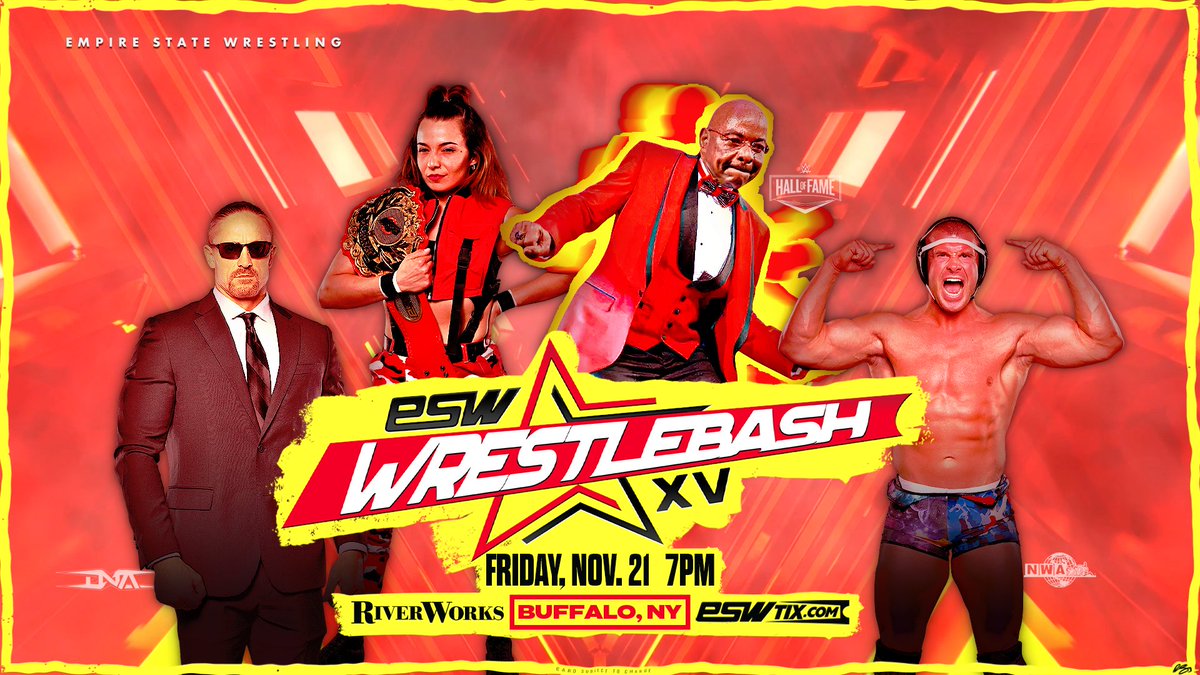 TICKETS ON SALE NOW! 🎟️

​Get ready for #ESWWrestlebash XV on Friday, Nov. 21 at Buffalo Riverworks! 

Witness all the action LIVE!

​Don't miss out. Get your seats at ESWTIX.COM!