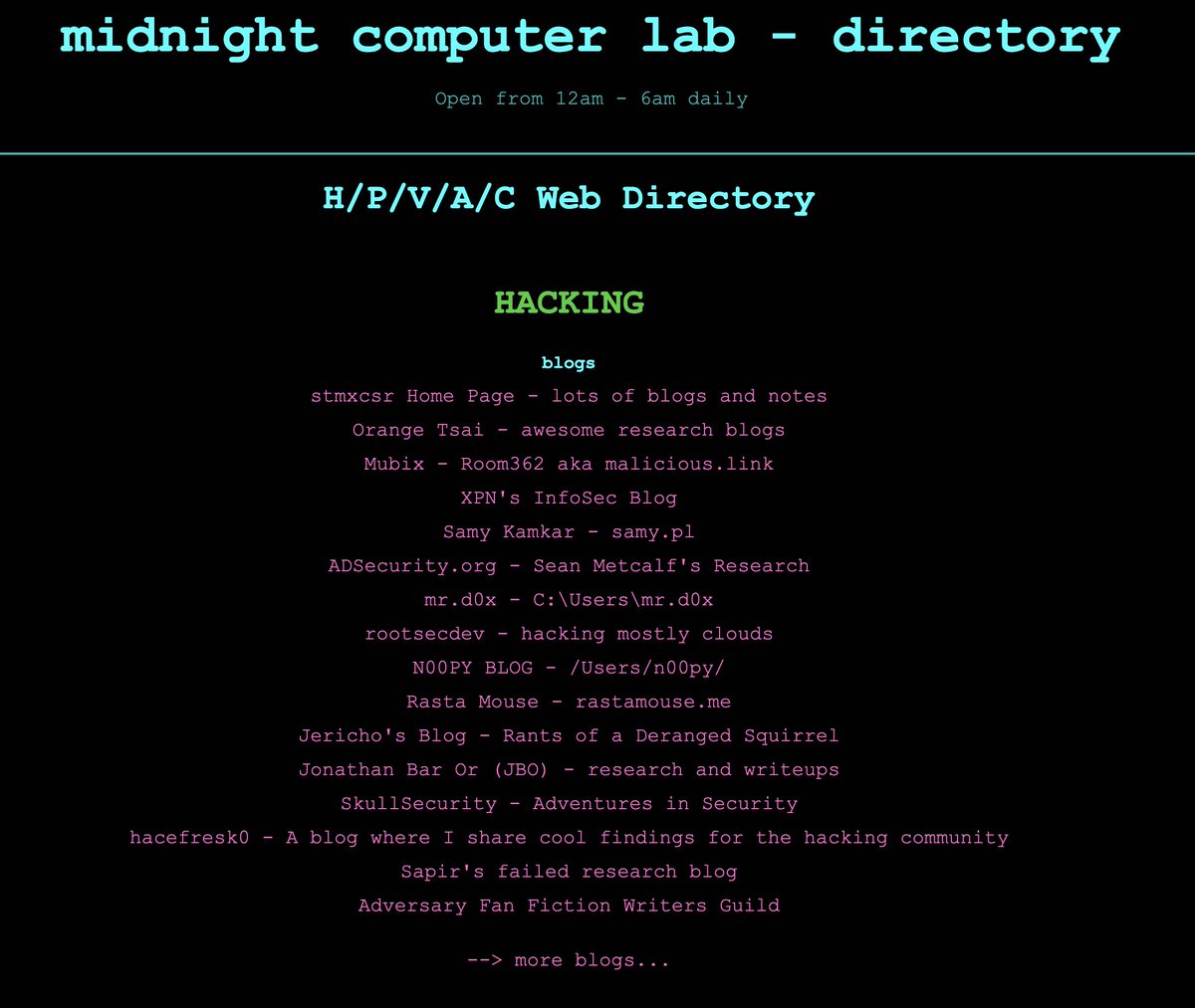 nyxgeek's tweet image. If you're needing some reading, I have a list of good hacker blogs here.
midnightcomputerlab.net/directory/
