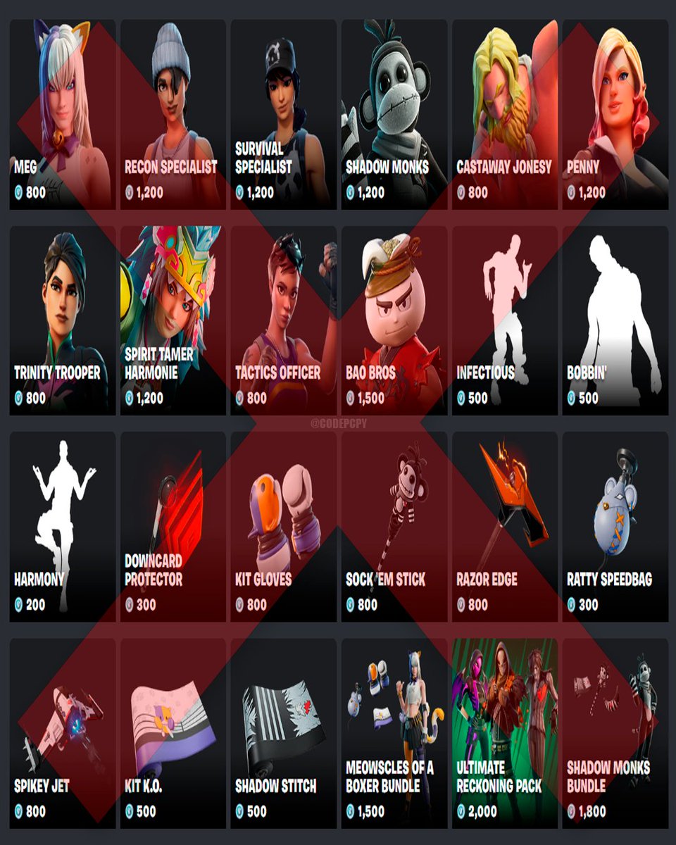 codepcpy's tweet image. TODO ESTO SE VA EN LA PRÓXIMA TIENDA DE FORTNITE ❌
Usa el código ‘PCPY’ si deseas apoyarme, gracias ❤️ #ad
#Fortnite