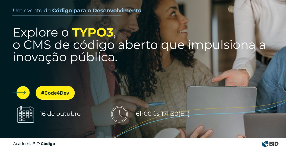 bidbr's tweet image. 📢 Faltam só 2 dias para o nosso próximo webinar #Code4Dev!
Na próxima quinta-feira, descubra como o TYPO3, um Content Management System (CMS) de código aberto, ajuda instituições públicas a gerir conteúdos digitais de forma mais eficiente, segura e sustentável.…