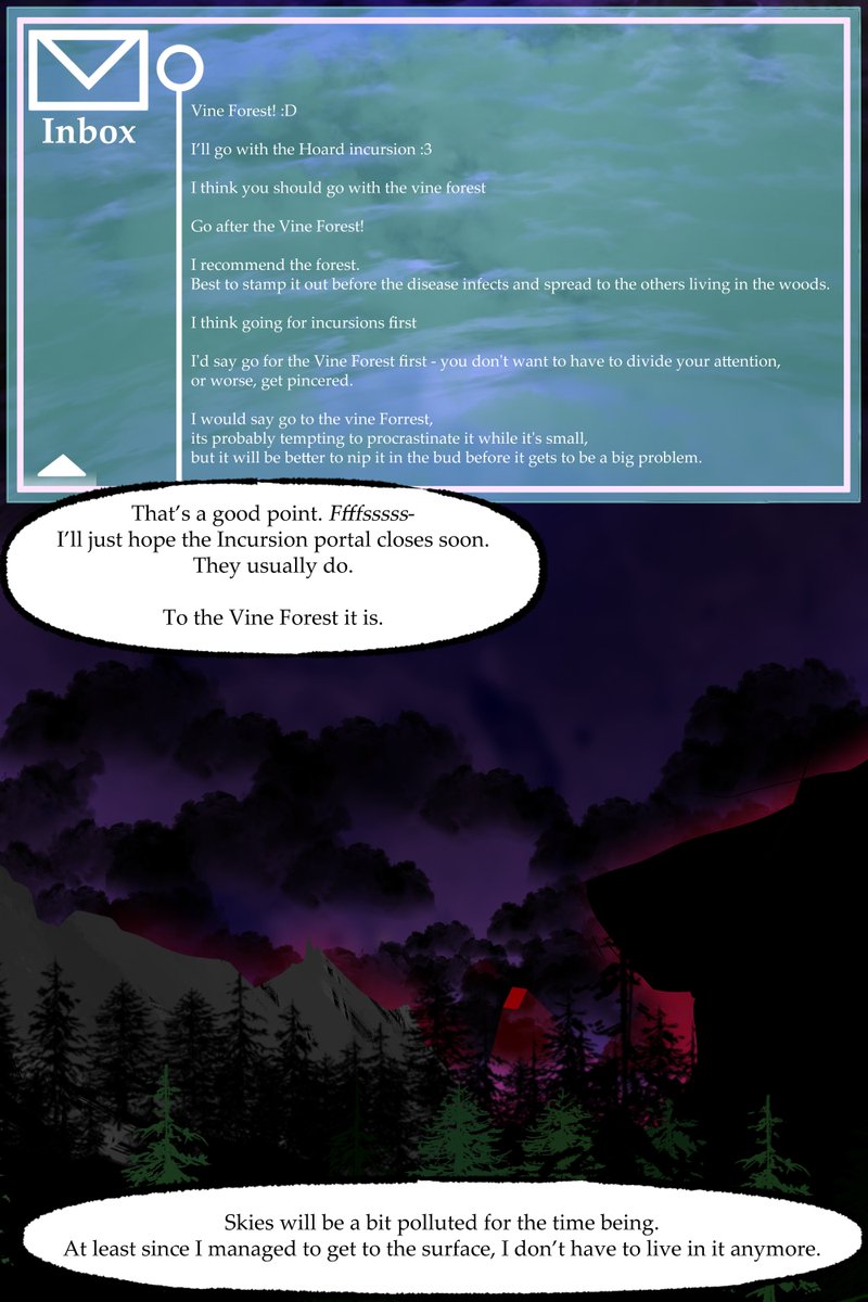 ArchiveTerminal's tweet image. Travel Diary 1
I managed to escape the underground a while ago. Willingly staying in the pollution to then breathing fresh air. 
Having the pollution in the air now reminds me that I'll never go back. I didn't know I could fight, could live free back then.
Now, I get to be me.