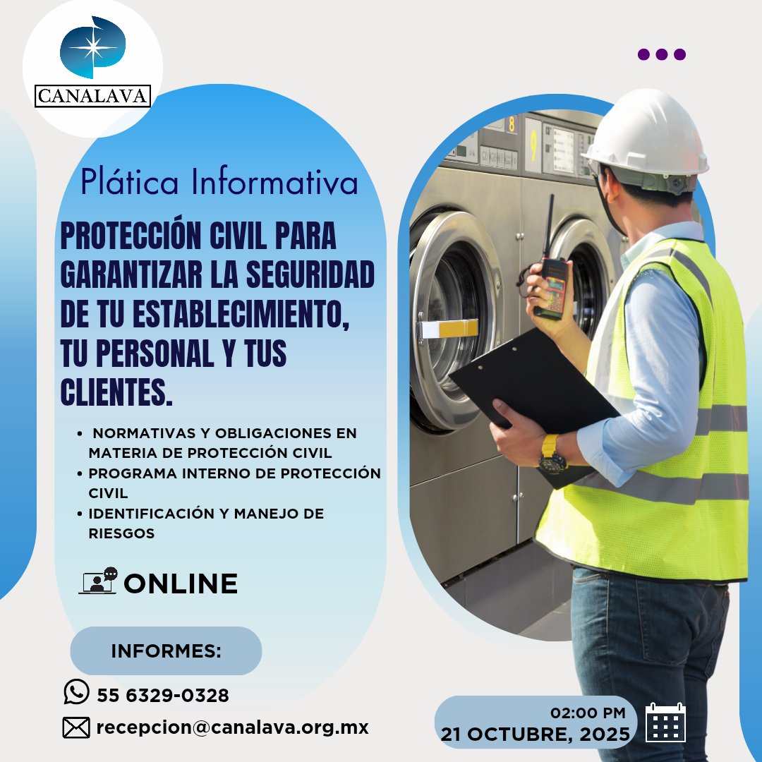 CANALAVA's tweet image. 🔔 Atención dueños de lavanderías y tintorerías🔔

📢 ¡Tu seguridad y la de tu equipo es lo primero!

📅 Fecha: 21 octubre 
🕒 Hora: 2:00 pm 
📍 Vía Zoom 

💼 ¡Protege tu inversión y cumple con la ley!
Organiza: @CANALAVA
#lavanderia #tintorería