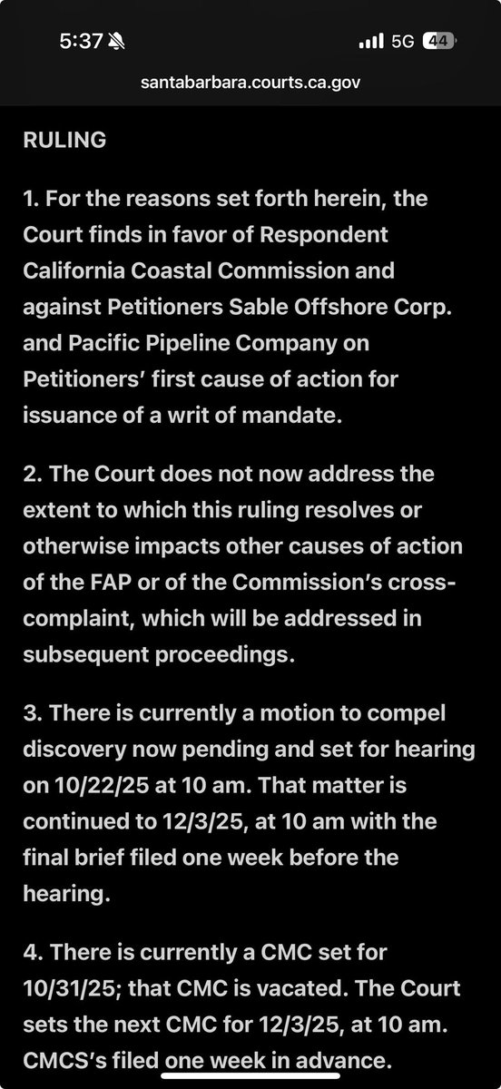 TechBiotech's tweet image. $SOC
santabarbara.courts.ca.gov/tentative-ruli…
I think the OSFM will be effectively blocked until Dec 3rd 2025. If they approve the start up plan after that, then the 10 day window starts. Not sure if that is ever going to happen. The pipeline route is effectively over.