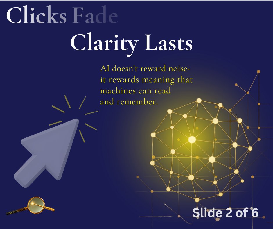 YourAIWizards's tweet image. 🧵 
Clicks fade. Clarity lasts.
AI doesn’t reward noise — it rewards meaning that machines can read and remember.
Your content should teach AI — not just tempt humans.
#AIVisibility #StructuredData
👇