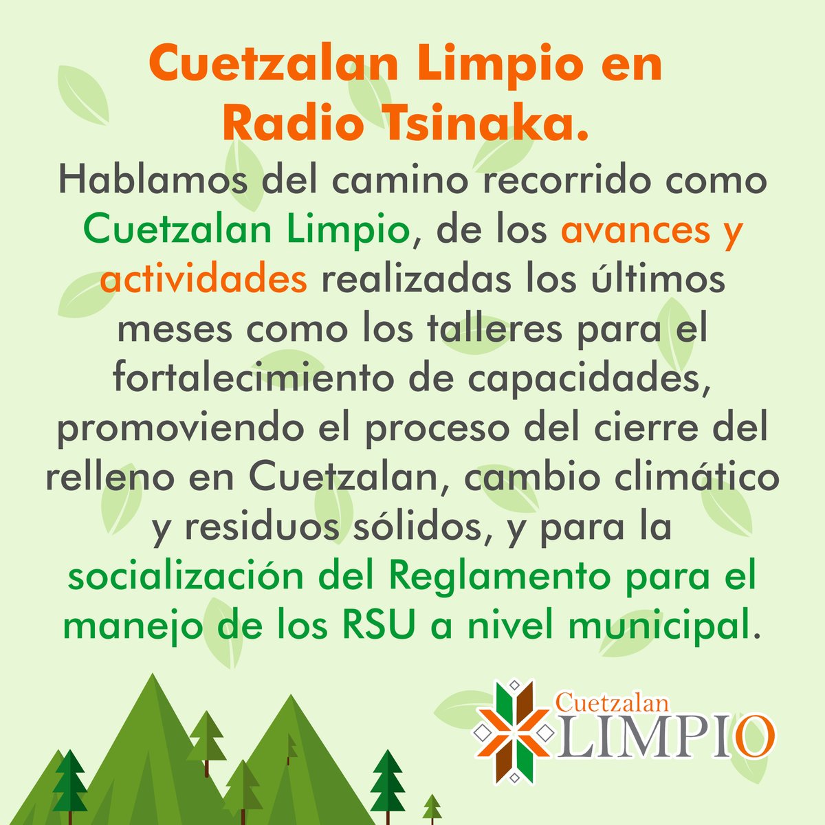 CuetzalanLimpio's tweet photo. Compartimos nuestro trabajo como Cuetzalan Limpio con Radio Tsinaka,  hablamos de nuestra trayectoria, logros, avances, acercamiento con organizaciones, así como del Reglamento de Manejo de RSU. https://t.co/AhWEARh7hd