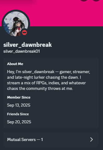 Just wanted to give everyone a warning that a Fake discord profile has been going around impersonating me. 
I will never randomly reach out or friend request unless you are already in my discord. Please be careful with these impersonators #VtuberEN #Vtuber