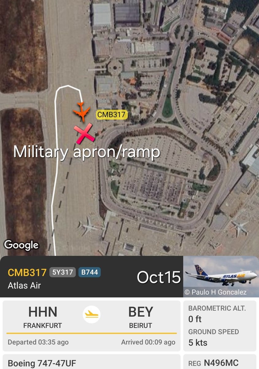 LebanonJets's tweet photo. #N496MC as #CMB317 arrived into Beirut &amp; parked at the military ramp.  CAMBER callsign is used for military transport flights, including troop carriers and cargo, that are operated by civilian airlines but on behalf of the U.S. military https://t.co/YHh1yypQPr