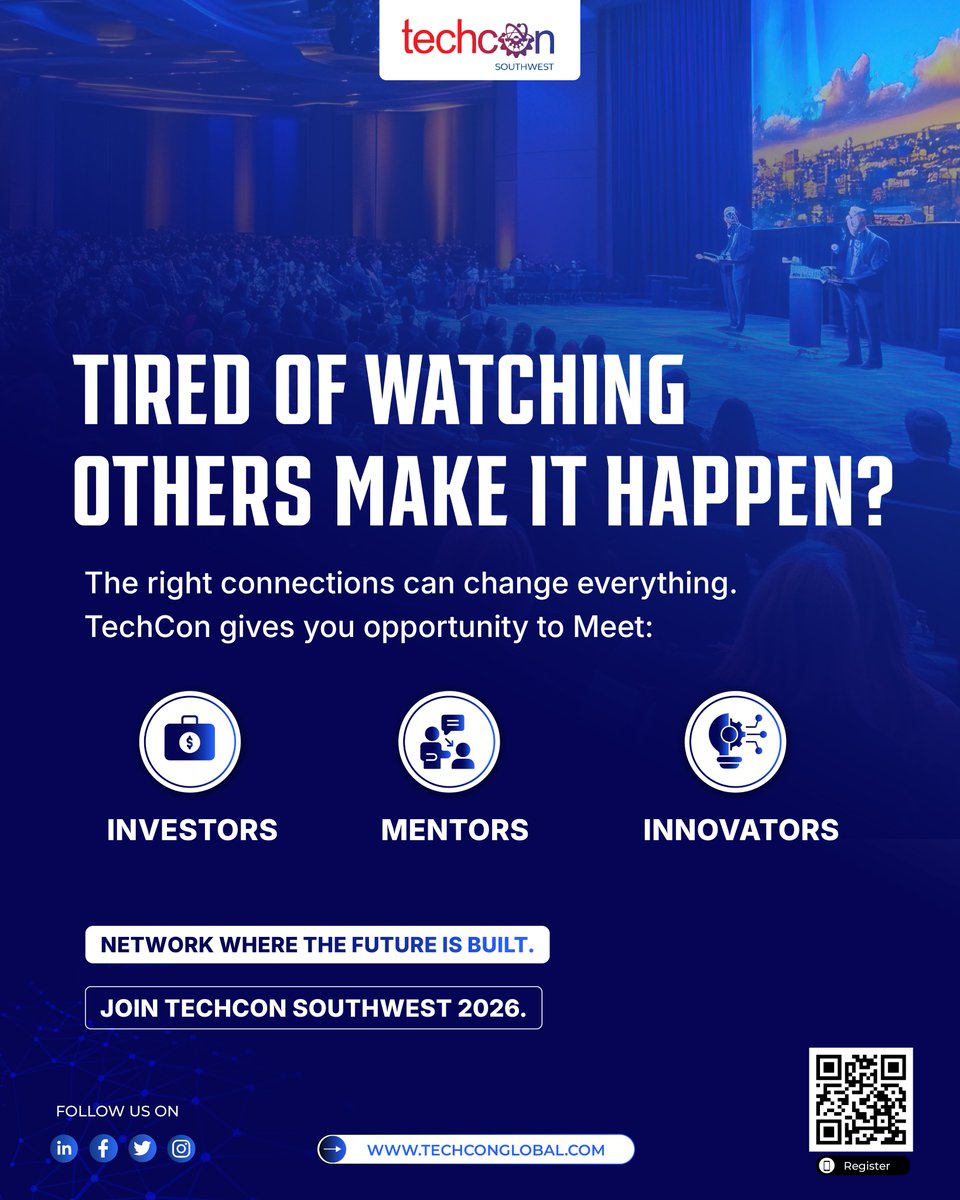 TechCon_Global's tweet image. Stop watching others scale build your own momentum. Meet investors, sharpen strategy with mentors, and spark collabs at TechCon SouthWest 2026. 
📍 Feb 12–13 • Bullock Museum, Austin. 
🚀 Join us: techconglobal.com 
#techconsouthwest #founders #investors #austintech