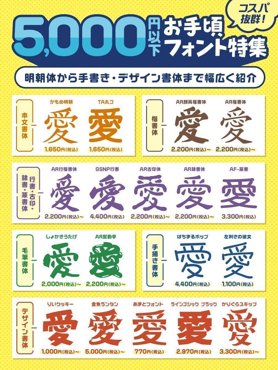 フォントのことならデザインポケット (@designpocket_jp) on Twitter photo 💡コスパ重視の方必見!
5,000円以下で買えるお手頃フォント特集✨
明朝体・ゴシック体から手書き風・デザイン書体まで幅広くラインナップ!
👉 designpocket.jp/static/font/fe… 💡コスパ重視の方必見!
5,000円以下で買えるお手頃フォント特集✨
明朝体・ゴシック体から手書き風・デザイン書体まで幅広くラインナップ!
👉 designpocket.jp/static/font/fe…