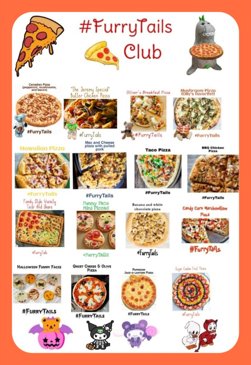 Hello friends and welcome to #FurryTails Pizza Club!!! <a href="/SteveStuffie/">Stuffie_Steve 🧡 🇺🇦</a> and I are so happy you are here. Here's this month's menu let me know what you would like!!