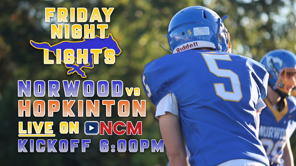 FRIDAY NIGHT LIGHTS 10/17 🏈
Norwood vs Hopkinton will be LIVE on the NCM Community Channel!
<a href="/NHS_Mustangs/">Norwood Mustangs</a>