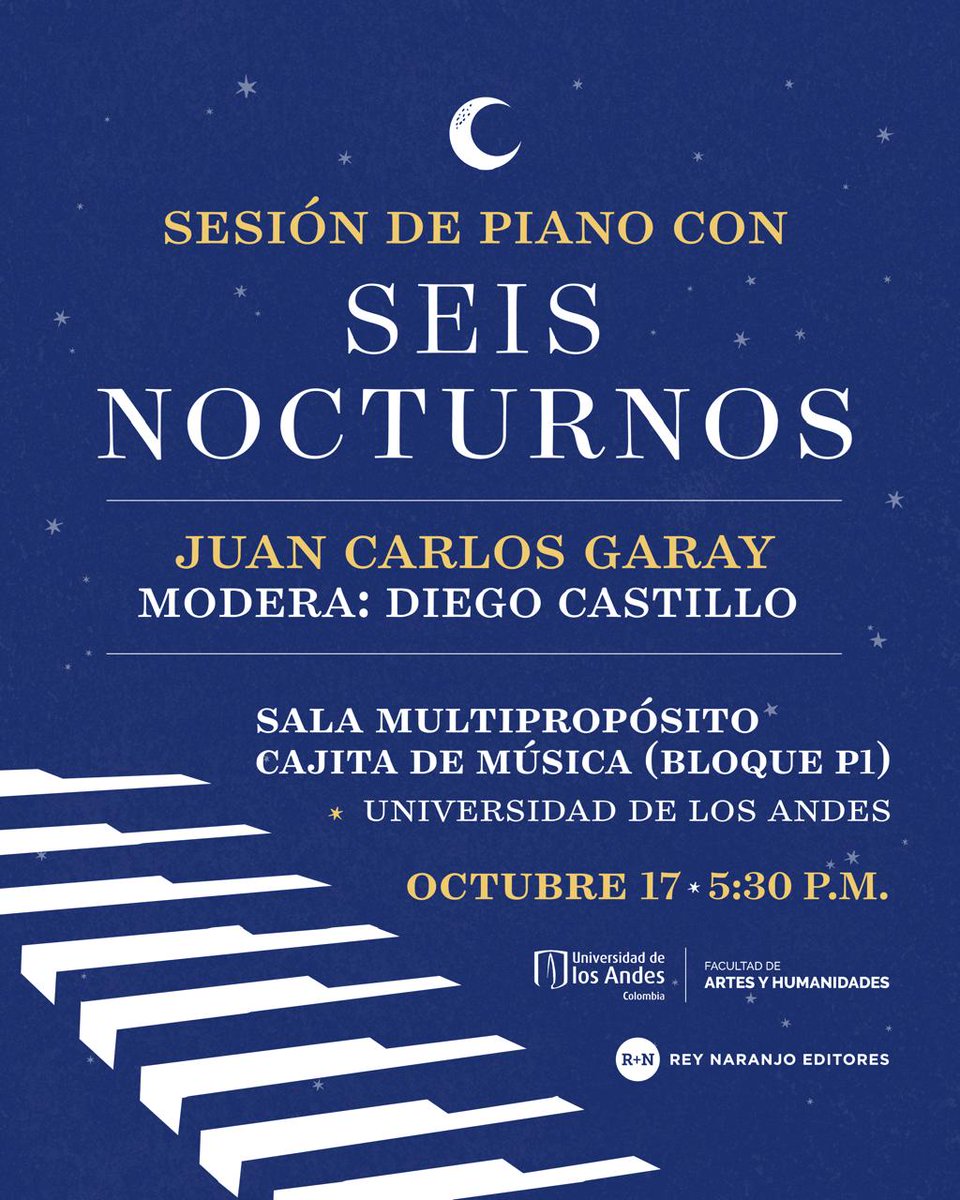 Esta presentación de "Seis Nocturnos" promete ser especial: estaré con el pianista (y acucioso lector) Diego Castillo. La charla derivará en la interpretación de Nocturnos para piano de Field y de Chopin.
Los espero este viernes, al caer la tarde, en la Universidad de los Andes.