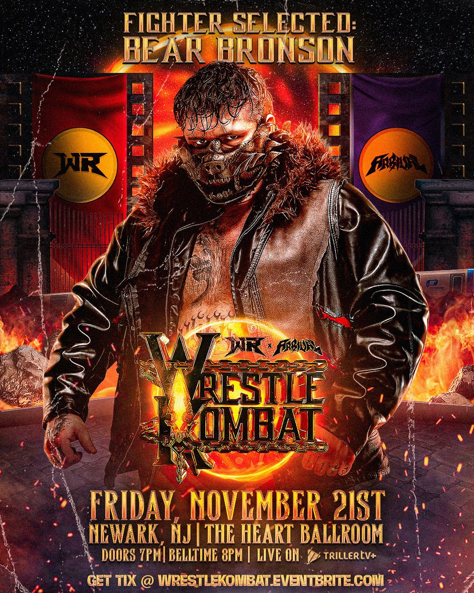 ARRIVAL Wrestling (@wrestlearrival) on Twitter photo ๐ฅ ๐๐ฅ๐๐๐๐๐ก๐ ๐ฅ
BEAR BRONSON in action 11/21 at New Jersey for #WrestleKombat!
๐๏ธ GET TICKETS NOW ๐๏ธ
WrestleKombat.eventbrite.com
๐
FRIDAY November 21st
๐๏ธ Newark, NJ โข Heart Ballroom
๐ 7pm Doors โข 8pm Bell
REVOLVER x ARRIVAL on <a href="/Triller_TV/">TrillerTV</a>+ ๐ฅ ๐๐ฅ๐๐๐๐๐ก๐ ๐ฅ
BEAR BRONSON in action 11/21 at New Jersey for #WrestleKombat!
๐๏ธ GET TICKETS NOW ๐๏ธ
WrestleKombat.eventbrite.com
๐
FRIDAY November 21st
๐๏ธ Newark, NJ โข Heart Ballroom
๐ 7pm Doors โข 8pm Bell
REVOLVER x ARRIVAL on <a href="/Triller_TV/">TrillerTV</a>+