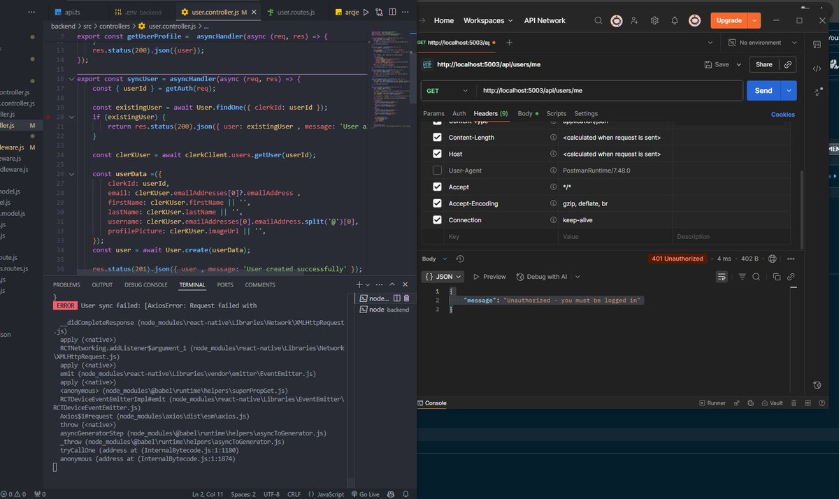 YOUSSEF12242326's tweet image. Authentication Fails and 401s Everywhere
Backend be like: "you must be logged in" — bro I am logged in 😩
#devlife #BackEndDevelopment #NightCoding