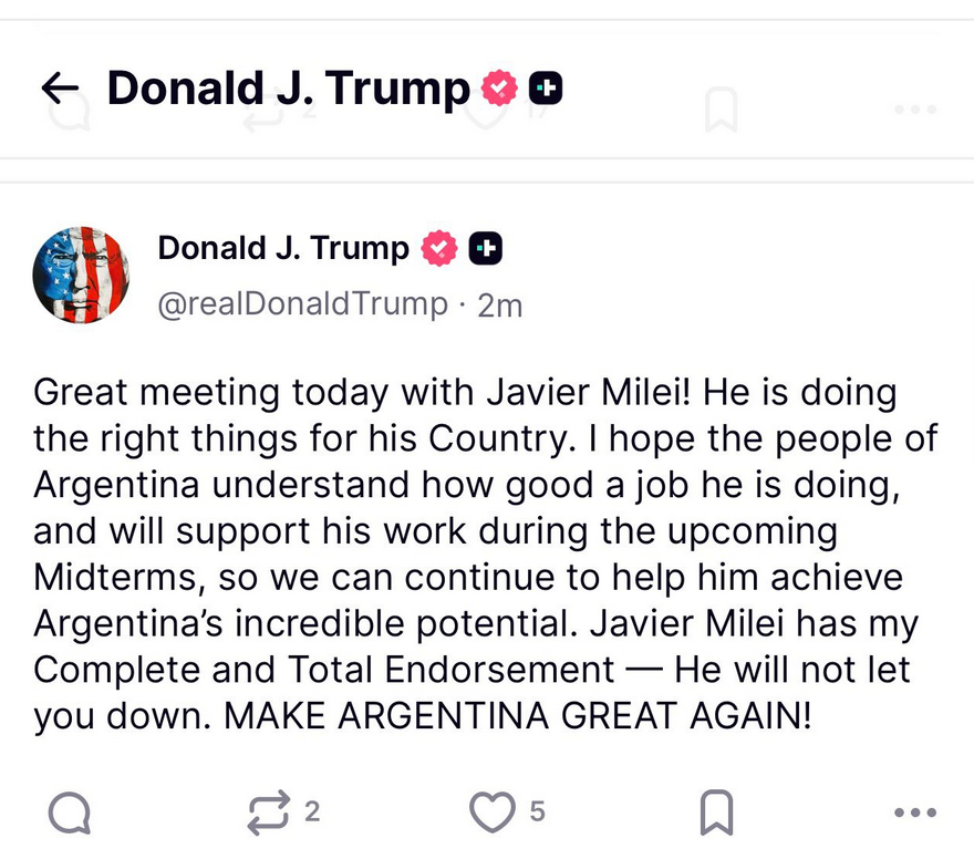 ankwind4545's tweet photo. Traducción para los Kukas 
¡Gran reunión hoy con Javier Milei! Está haciendo las cosas correctas por su país. Espero que la gente de Argentina entienda qué buen trabajo está haciendo, y apoye su labor durante los próximos comicios de medio término, para que podamos seguir ayudándolo a lograr el increíble potencial de Argentina. 
Javier Milei tiene mi Apoyo Completo y Total — 
¡No te decepcionará! 
¡HAGAMOS A ARGENTINA GRANDE OTRA VEZ!

PD: La vieja es una chorra.