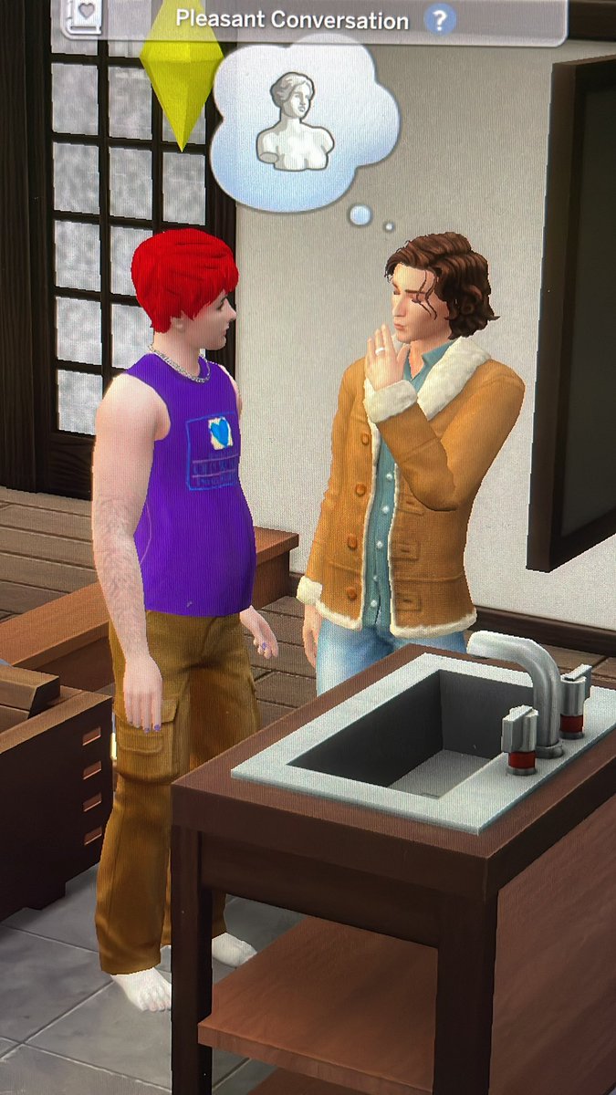 oh this is from my sims game. still impressed i made him fairly accurately first try with base game and little mods. anyways here’s when awsten got pregnant while they were on vacation guess who the father is 🙄