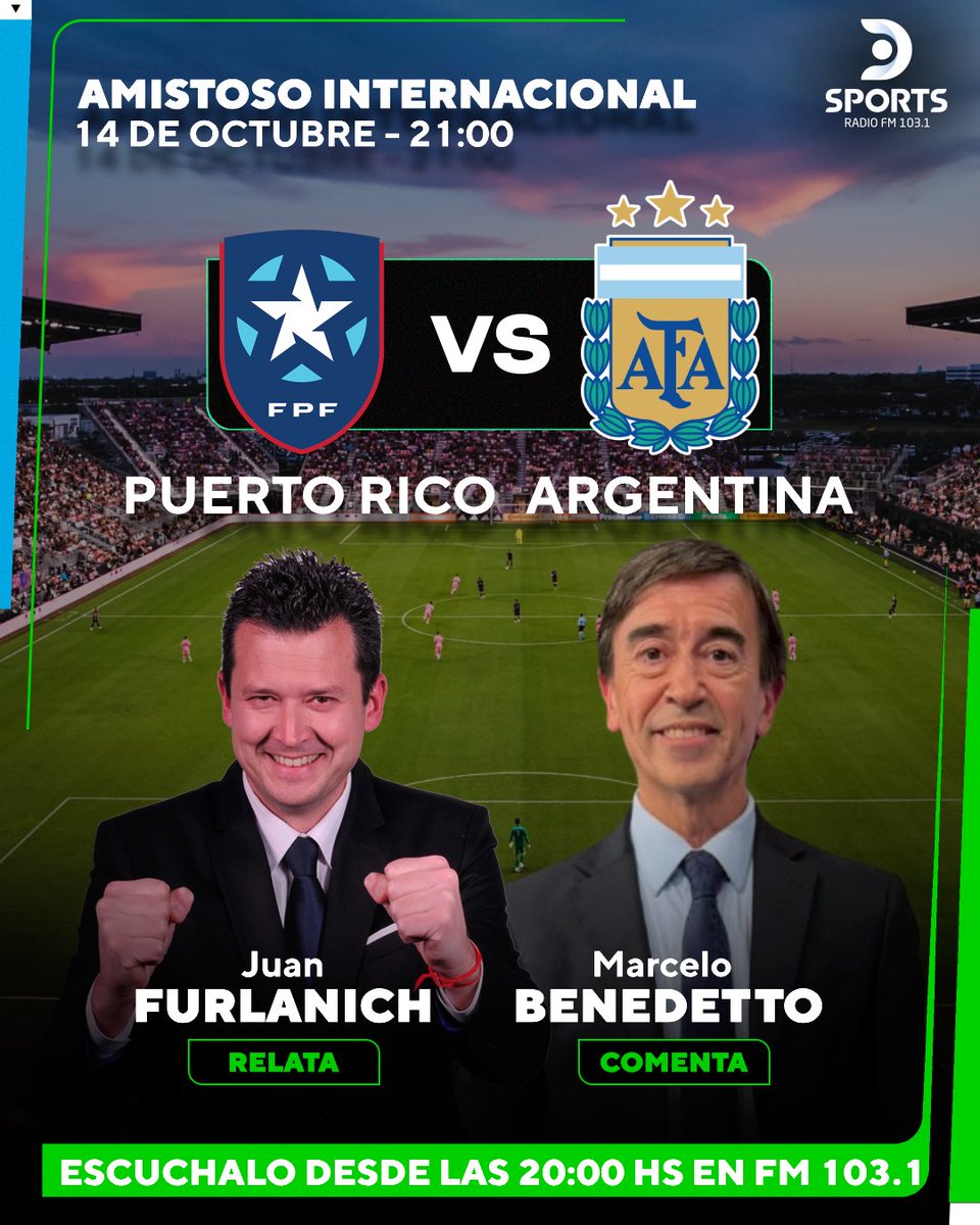 Nos seguimos preparando para una nueva ilusión... en <a href="/DSportsRadio/">DSports Radio 103.1 FM</a> 103.1 
#AmistosoInternacional 
#PuertoRico #Argentina 
Junto a <a href="/Jfurlanich/">Juan Furlanich 🇦🇷🇻🇪</a> <a href="/m_benedetto/">Marcelo Benedetto</a> <a href="/fczyz/">Fernando Czyz</a> <a href="/leo_orieta1/">Leo Orieta</a> y <a href="/EstebanSassi/">esteban sassi</a>