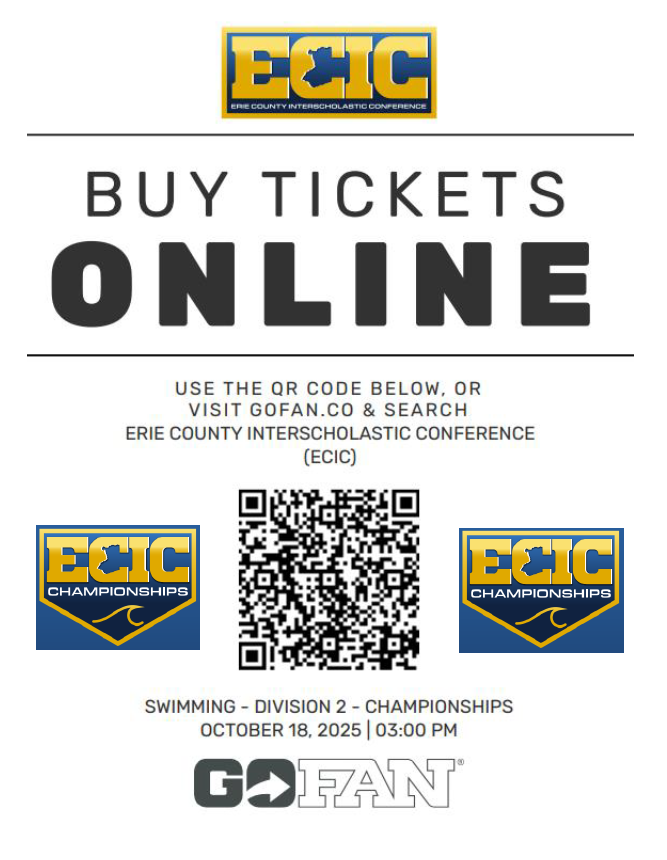 🌊Dive in! <a href="/ECICAthletics/">Erie County Interscholastic Conference</a> Swim Championships are this Saturday, Oct. 18!
🎟️ Tickets: $7 presale on gofan.co/app/school/NY1… / $10 cash at the gate

🏊‍♀️ D1 – Sweet Home, 10 AM
🏊 D2 – Sweet Home, 3 PM
🏊‍♂️ D3 – Maryvale, 10 AM
🤿 Diving – Fri, Oct. 17 @ Maryvale, 4:30 PM – FREE!