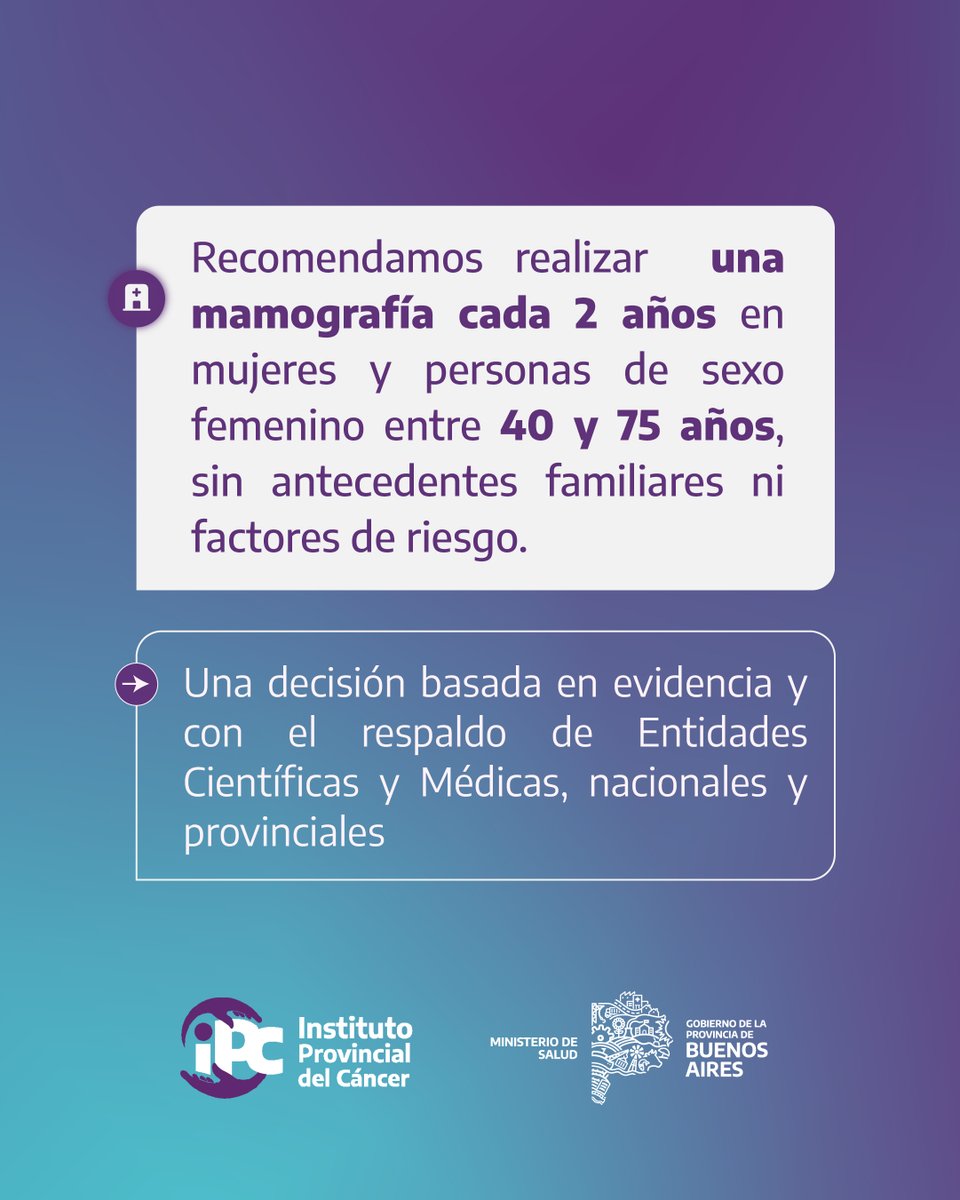 🩷 | En <a href="/BAProvincia/">Gobierno PBA</a> damos un paso histórico en la prevención del cáncer de mama.

Desde ahora, en la Provincia de Buenos Aires la mamografía se indicará a partir de los 40 años, diez años antes que la recomendación nacional 👇🏼.